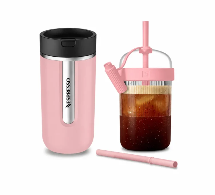 ست تراول ماگ و بطری نوشیدنی سرد نسپرسو Bubble Gum «صورتی» | Nespresso Travel Mug & Travel Tumbler Bubble Gum