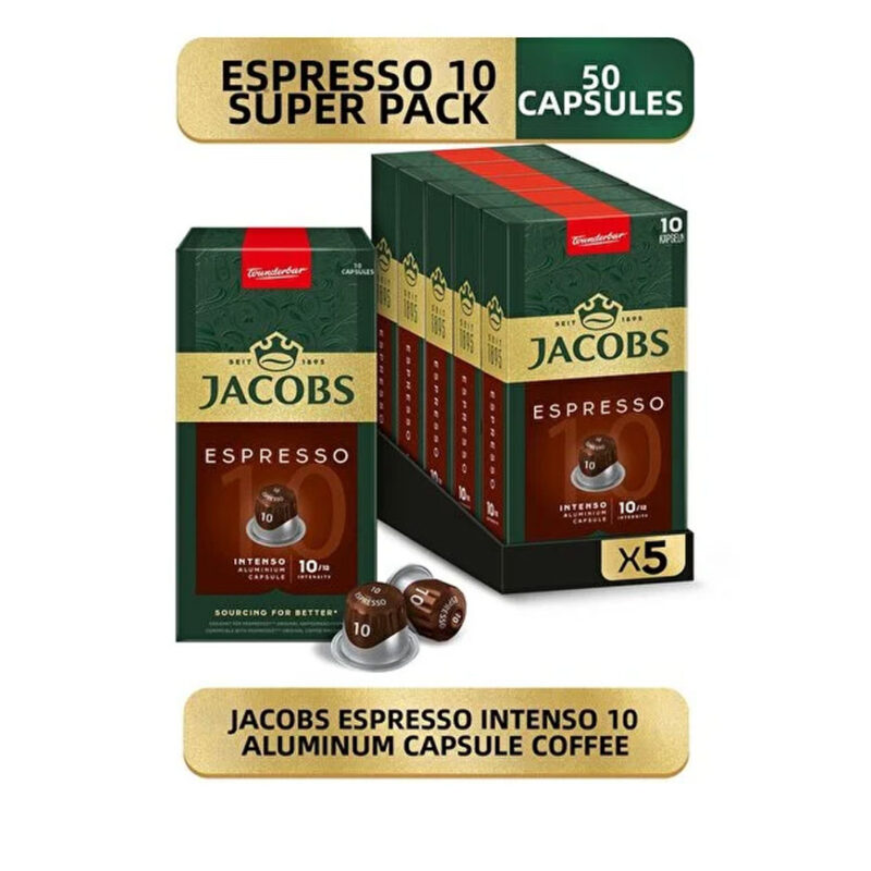 پک پنج بسته ای کپسول قهوه جاکوبز اسپرسو اینتنسو 10 Espresso Intenso «ده عددی»