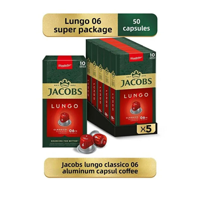 پک پنج بسته ای کپسول قهوه جاکوبز لانگو کلاسیکو 6 Lungo Classico «ده عددی»