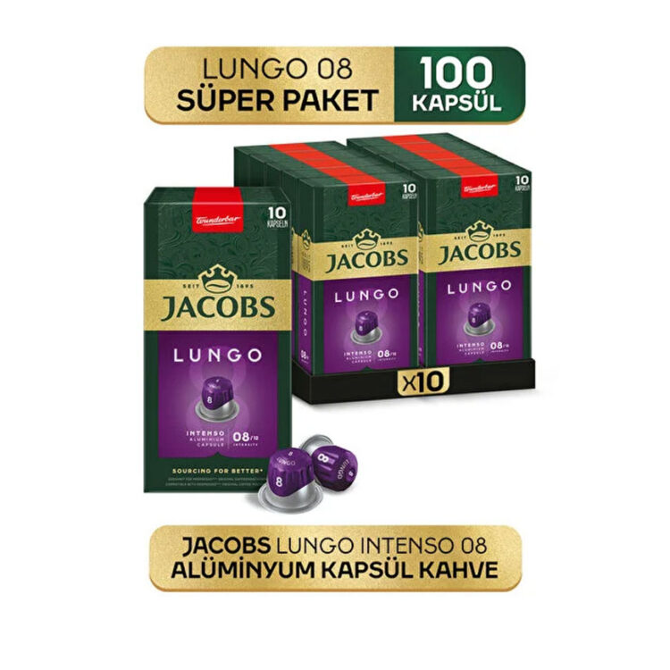 پک ده بسته ای کپسول قهوه جاکوبز لانگو اینتنسو 8 Lungo Intenso «ده عددی»