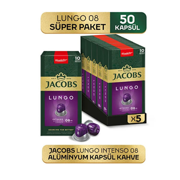پک پنج بسته ای کپسول قهوه جاکوبز لانگو اینتنسو 8 Lungo Intenso «ده عددی»