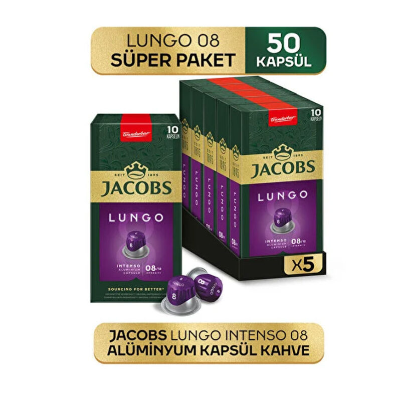 پک پنج بسته ای کپسول قهوه جاکوبز لانگو اینتنسو 8 Lungo Intenso «ده عددی»